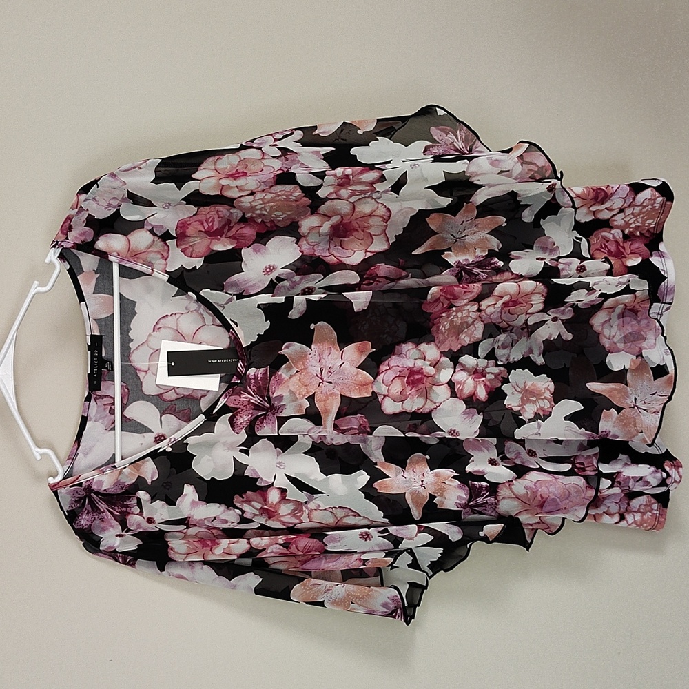 Atelier 29 XL pink/purple/black floral flowy blouse with butterfly sleeves